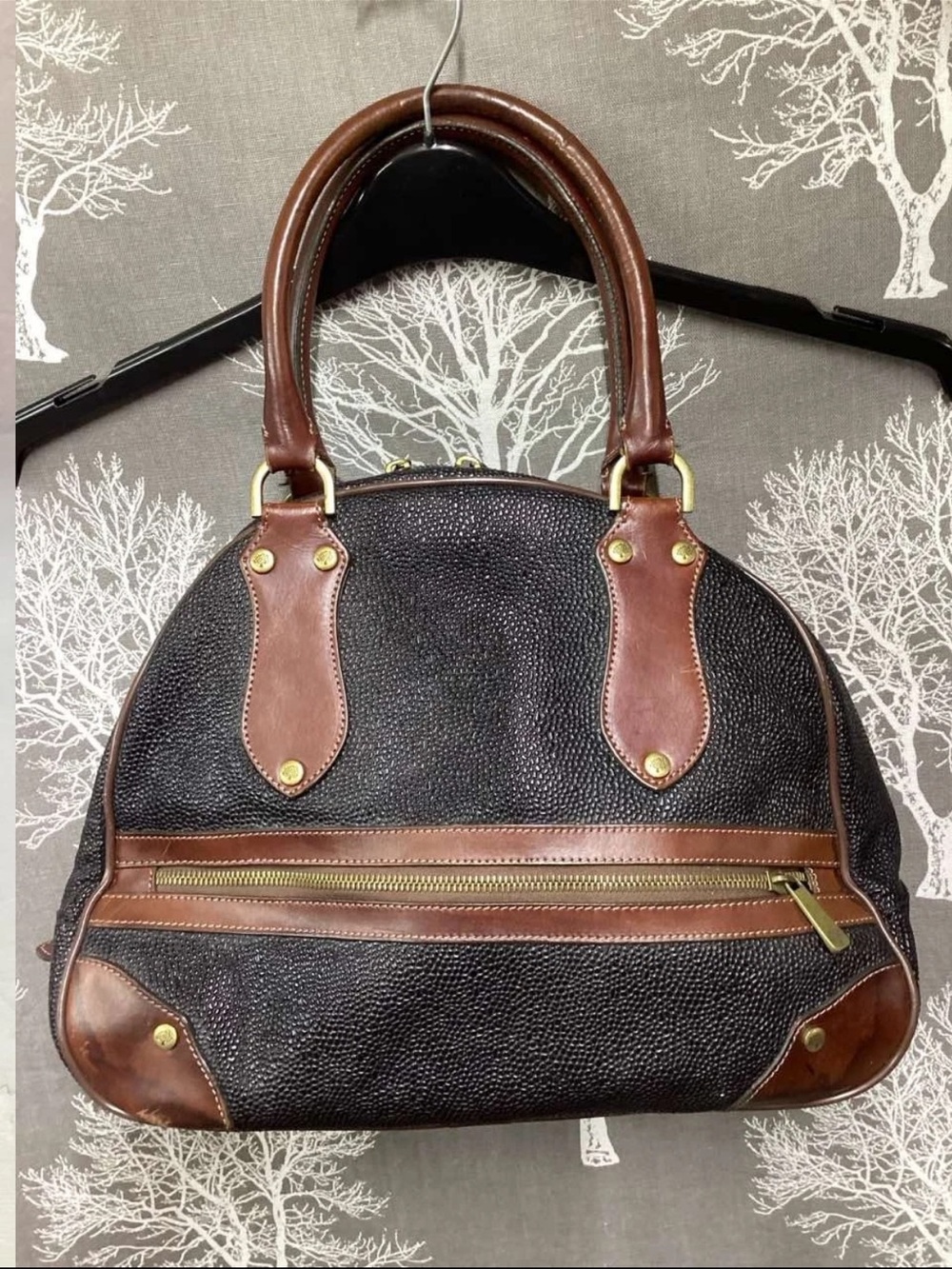 Mulberry Black Pebbled Satchel with Brown Leather Trim